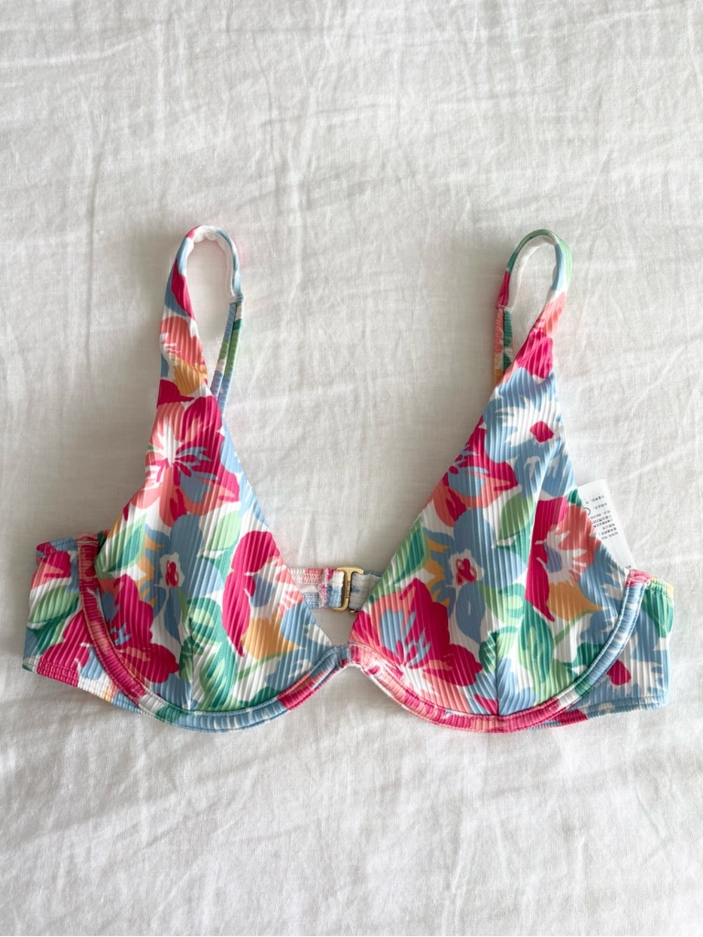 Hollister Floral Ribbed Bikini Set in Pink, Blue, Green, Yellow - Picture 6 of 9